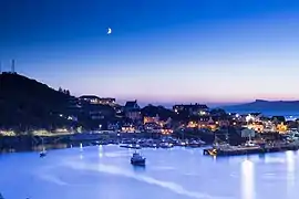 Mallaig from the hill above East Bay under an autumn moon