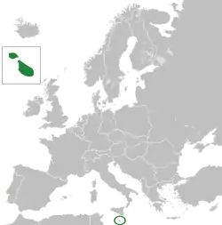 Location of Malta in dark green