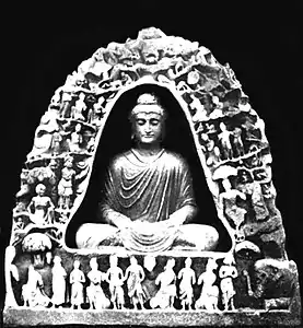 Vasudeva I:Mamane Dheri Buddha, inscribed with "Year 89", probably of the Kanishka era (AD 216).