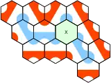 Winning condition for Red, blocking the Blue groups with a null point