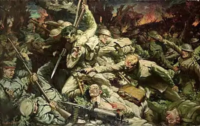 Image 14'The Welsh at Mametz Wood' painted by Christopher Williams, commissioned by Secretary of State for War at the time, David Lloyd George. (from History of Wales)