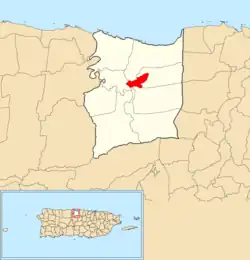 Location of Manatí barrio-pueblo within the municipality of Manatí shown in red