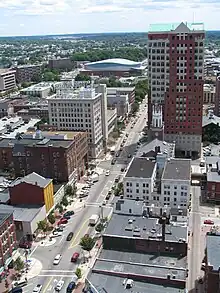 Elm Street, Manchester, New Hampshire, is the "main street" of the downtown central business district.