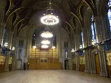 The Great Hall, its walls decorated with The Manchester Murals