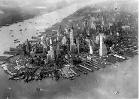 Image 6Lower Manhattan in 1931. The American International Building, which would become lower Manhattan's tallest building in 1932, is only partially completed. (from History of New York City (1898–1945))