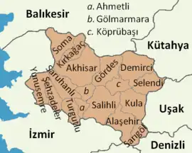 Map showing Demirci District in Manisa Province