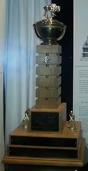 Photo of the Manitoba Centennial Cup on display at the Hockey Hall of Fame