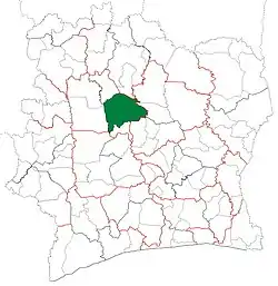 Location in Ivory Coast. Mankono Department has had these boundaries since 2012.