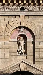 Mannerist mascaron on the house of Giulio Romano, Mantua, Italy, designed by Giulio Romano, 1544