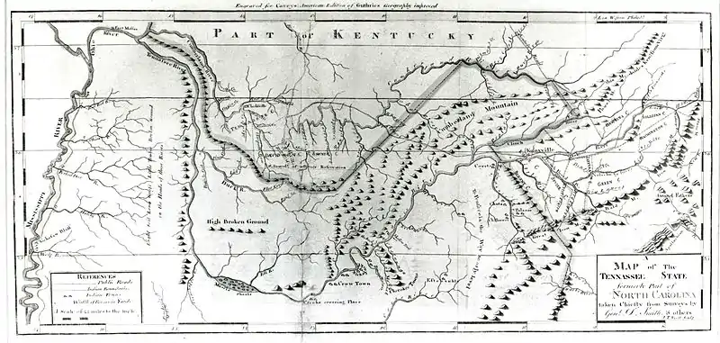 1796 map of Tennessee by surveyor Daniel Smith