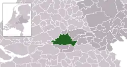 Highlighted position of West Betuwe in a municipal map of Gelderland