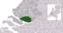 Highlighted position of Hoeksche Waard in a municipal map of South Holland