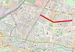 Chodkiewicza street on a map of Bydgoszcz