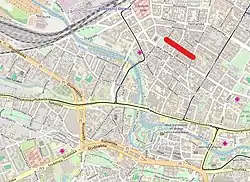 Chrobrego street highlighted on a map