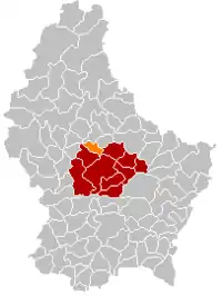 Map of Luxembourg with Colmar-Berg highlighted in orange, and the canton in dark red