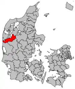 Holstebro [left edge] is north of Herning and west of Viborg, on Denmark's Jutland peninsula