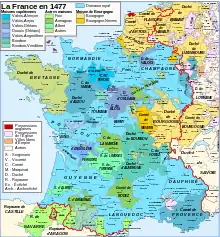 Map of France in 1477, Nevers is labelled as Comté de NEVERS.