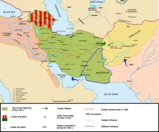 Map of Iran under the Qajar dynasty in the 19th century.