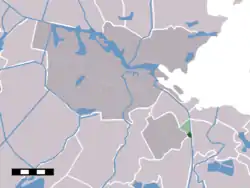 The village centre (dark green) and the statistical district (light green) of Driemond in the municipality of Amsterdam