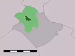 The village centre (dark green) and the statistical district (light green) of Zenderen in the municipality of Borne.