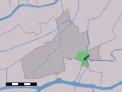 The village (dark green) and the statistical district (light green) of Arkel in the municipality of Giessenlanden.