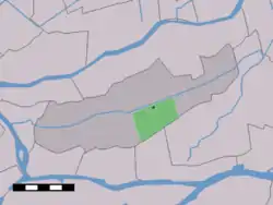 The village centre (dark green) and the statistical district (light green) of Molenaarsgraaf in the former municipality of Graafstroom.