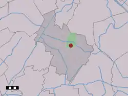 The village (dark red) and the statistical district (light green) of Zwiggelte in the municipality of Midden-Drenthe.