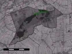 The town centre (dark green) and the statistical district (light green) of Noorden in the municipality of Nieuwkoop.