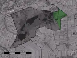 The town centre (dark green) and the statistical district (light green) of Woerdense Verlaat in the municipality of Nieuwkoop.