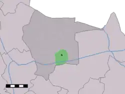 The village centre (dark green) and the statistical district (light green) of Fleringen in the municipality of Tubbergen.