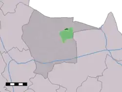 The village centre (dark green) and the statistical district (light green) of Vasse in the municipality of Tubbergen.