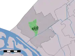 The village (dark green) and the statistical district (light green) of Naaldwijk in the municipality of Westland.