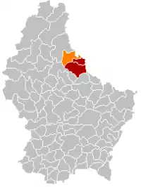 Map of Luxembourg with Putscheid highlighted in orange, and the canton in dark red