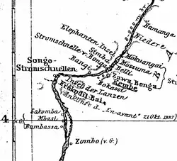 Detail of 1888 map of the Ubangi-Uele. Mokuangai to the northeast