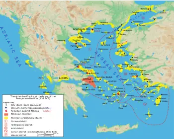 Image 44Map of the Delian League ("Athenian Empire or Alliance") in 431 BC, just prior to the Peloponnesian War. (from History of Greece)