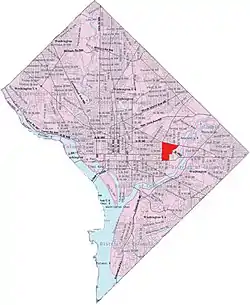 Map of Washington, D.C., with Kingman Park highlighted in red