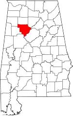 Map of Alabama highlighting Walker County