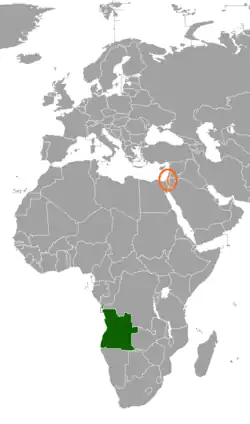 Map indicating locations of Angola and Israel