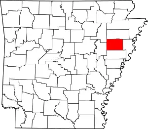 Map of Arkansas highlighting Cross County