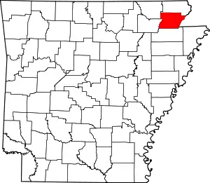 Map of Arkansas highlighting Greene County