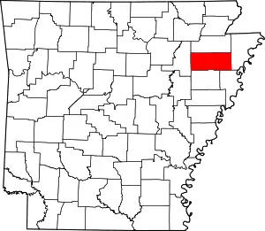 Map of Arkansas highlighting Poinsett County