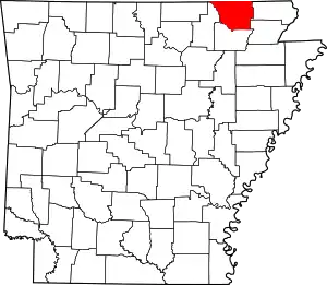 Map of Arkansas highlighting Randolph County