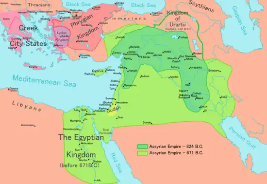 Image 5Neo-Assyrian Empire at its greatest territorial extent. (from History of Israel)