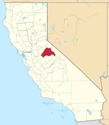 State map highlighting Tuolumne County