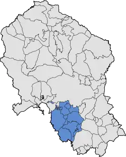 Location of Campiña Sur  in the province of Córdoba.