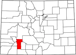 State map highlighting Hinsdale County