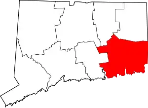 State map highlighting New London County