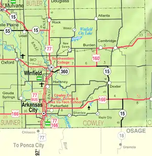 KDOT map of Cowley County (legend)