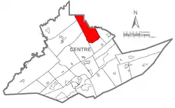 Map of Centre County, Pennsylvania highlighting Curtin Township