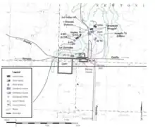 Map of the First Battle of Newtonia, showing the positions of the regiments in the afternoon portion of the battle